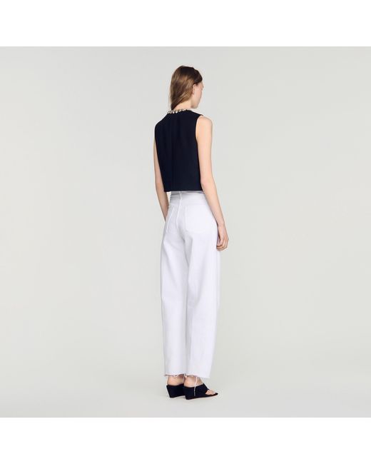 Sandro White Jacket With Jewelled Neckline