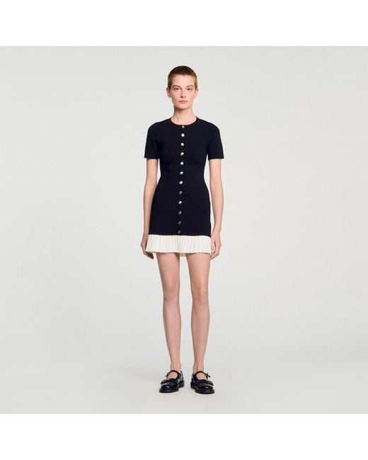 Sandro Black Pleated-Hem Mini Dress
