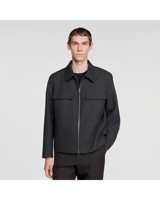 Sandro Black Straight Zip-Up Jacket for men