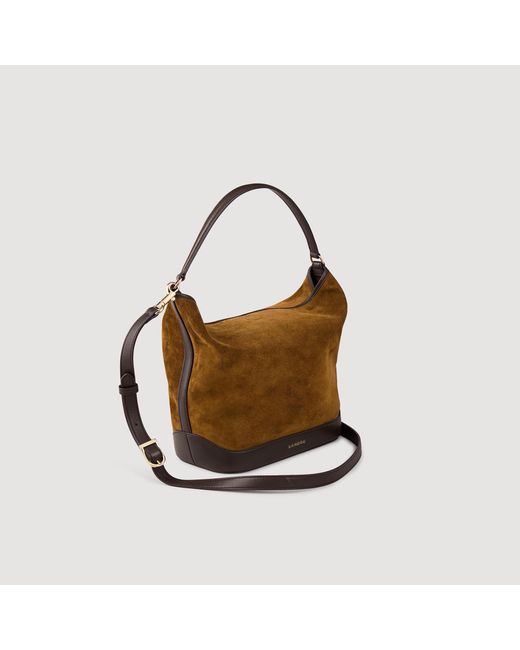 Sandro Brown Suede And Leather Bucket Bag Tangoso