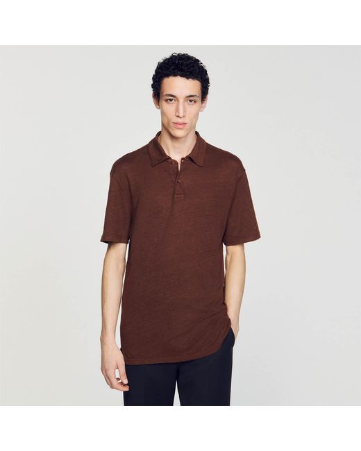 Sandro Brown Linen Polo Shirt for men