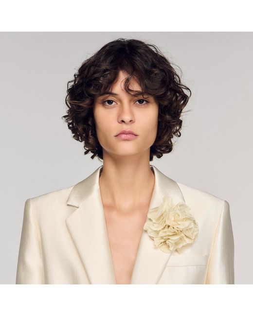 Sandro Natural Satin Jacket With Flower Detail