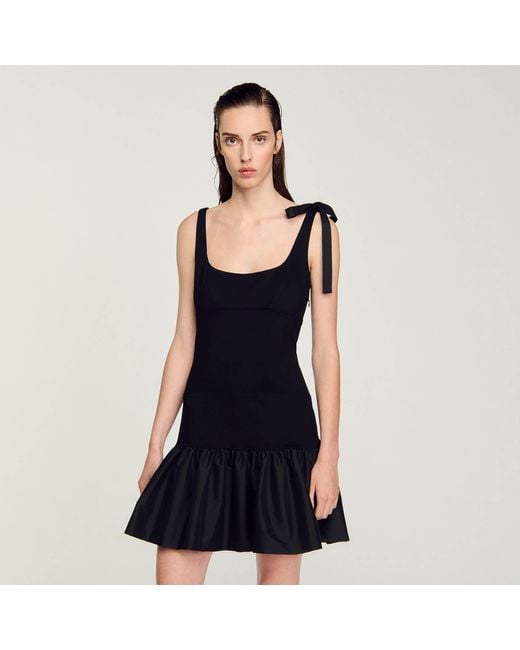Sandro Black Dual-Material Short Dress