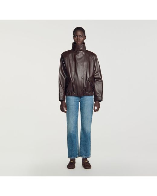 Sandro Blue Oversized Leather Jacket