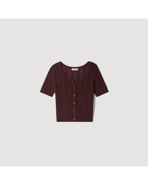 Sandro Blue Pointelle Knit Cardigan