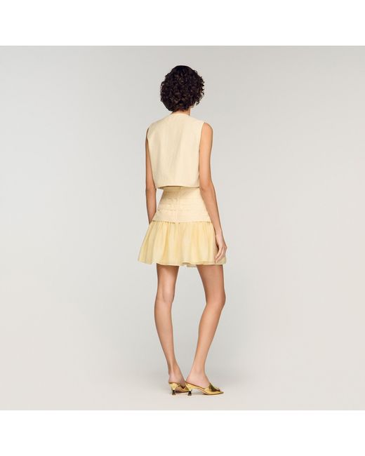 Sandro Natural Pleated Crop Top