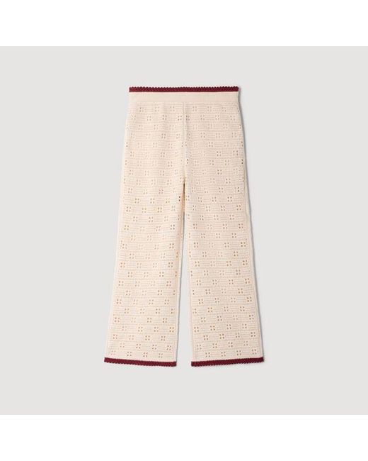 Sandro Pink Crochet-Look Knit Trousers