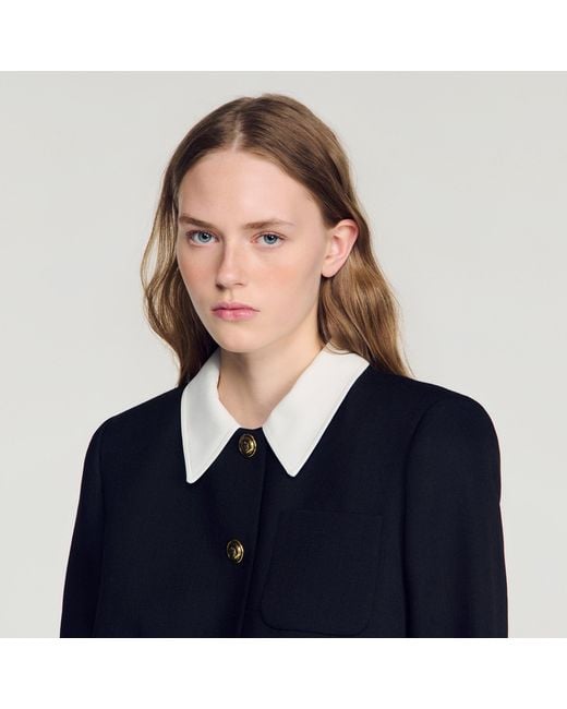 Sandro Blue Jacket With Removable Contrast Collar
