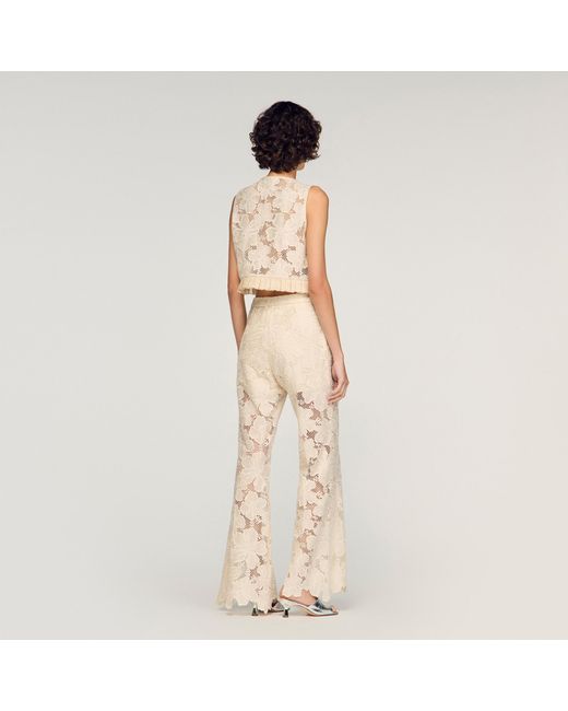 Sandro Natural Guipure Ruffle Crop Top