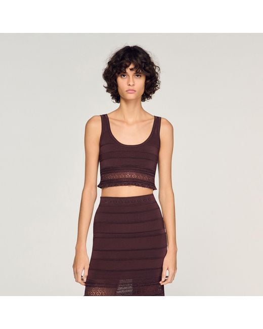 Sandro Red Pointelle Knit Crop Top