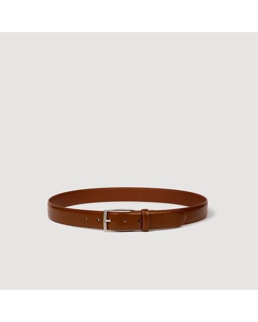 Sandro Brown Glazed Leather Belt for men