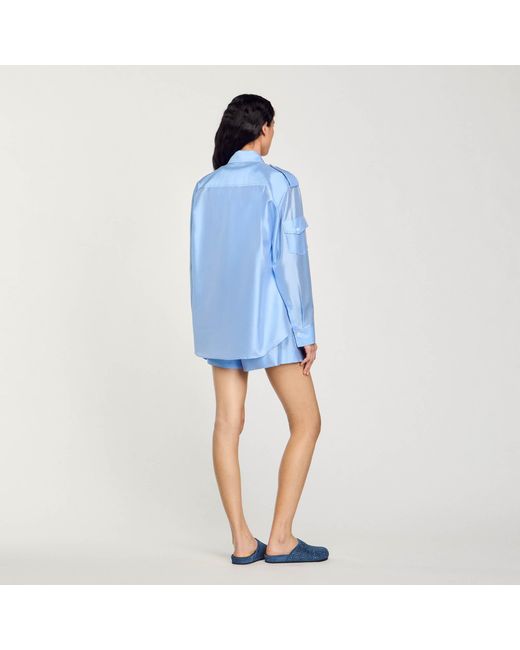 Sandro Blue Loose-Fit Satin Shirt