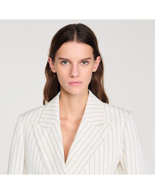 Sandro White Striped Suit Jacket