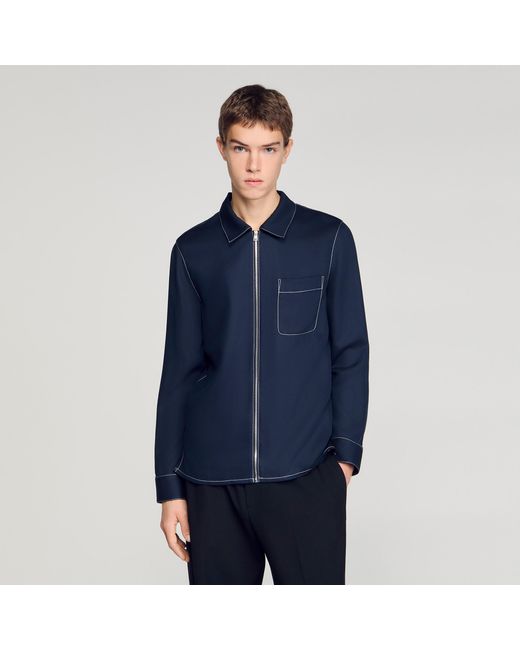 Sandro Blue Loose-Fit Zip-Up Shirt for men