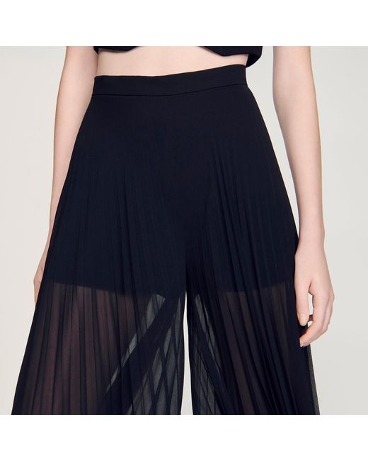 Sandro Blue Pleated Wide-Leg Trousers