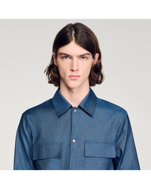 Sandro Blue Denim-Effect Cotton And Linen Shirt for men