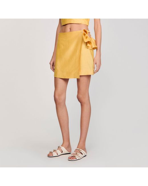 Sandro Metallic Short Skirt With Ruffled Detail