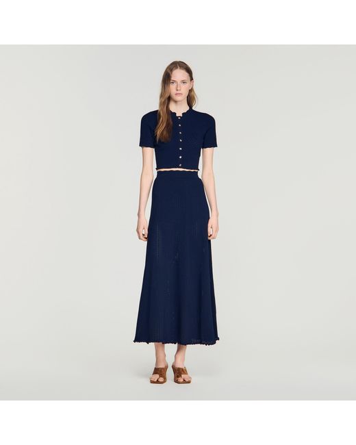 Sandro Blue Pointelle Knit Maxi Skirt