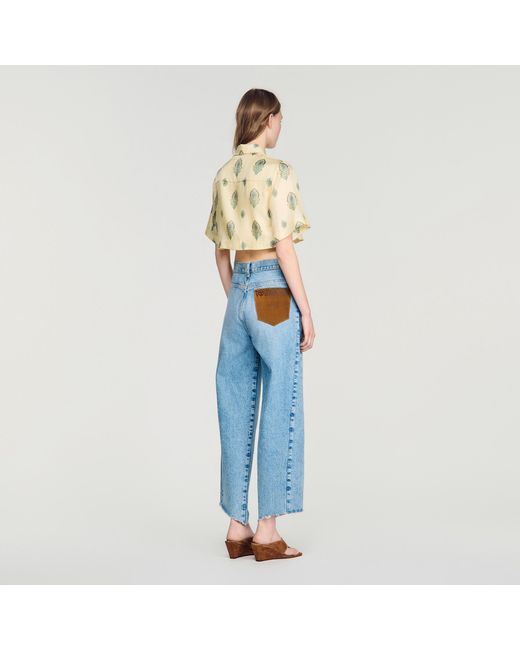 Sandro Blue Paisley Print Top With Removable Tie
