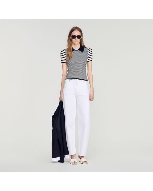 Sandro Blue Striped Polo-Style Jumper