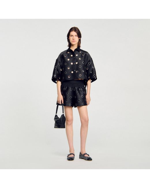Sandro Blue Denim Shirt With Rhinestones