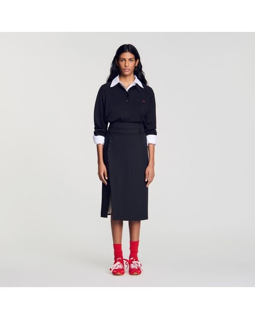 Sandro Blue Mid-Length Slit Wool Skirt