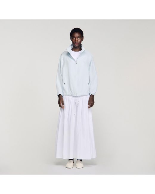 Sandro White Embroidered Collar Oversized Jacket