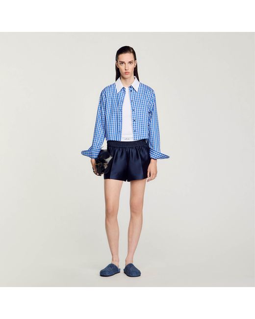 Sandro Blue Satin 2-In-1 Effect Shorts