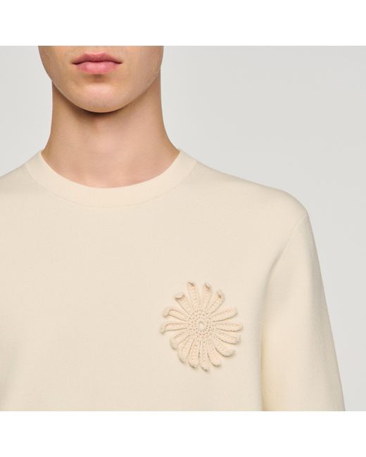 Sandro Natural Crochet Flower Knit Sweatshirt for men