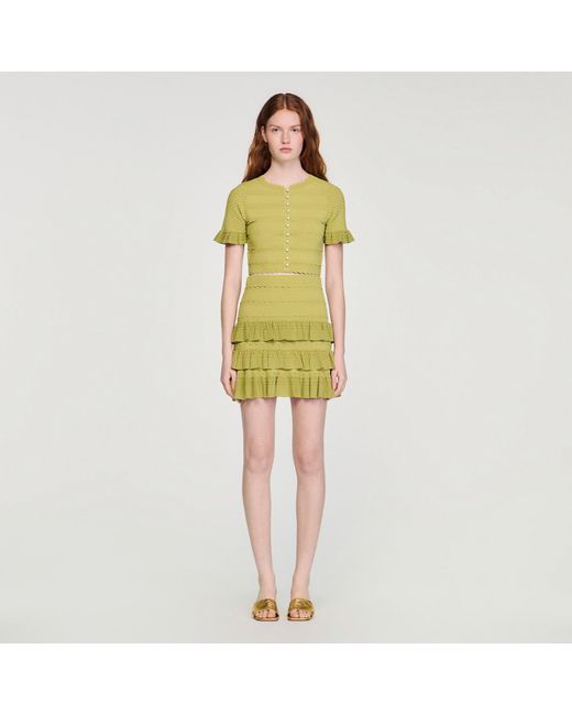 Sandro Yellow Cropped Ruffled-Sleeve Cardigan