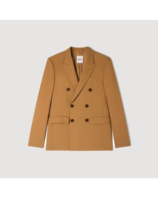 Sandro Natural Double-Breasted Wool Suit Jacket for men