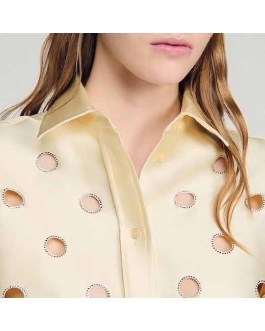 Sandro Blue Openwork Rhinestone Shirt
