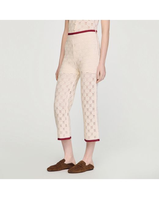 Sandro Pink Crochet-Look Knit Trousers