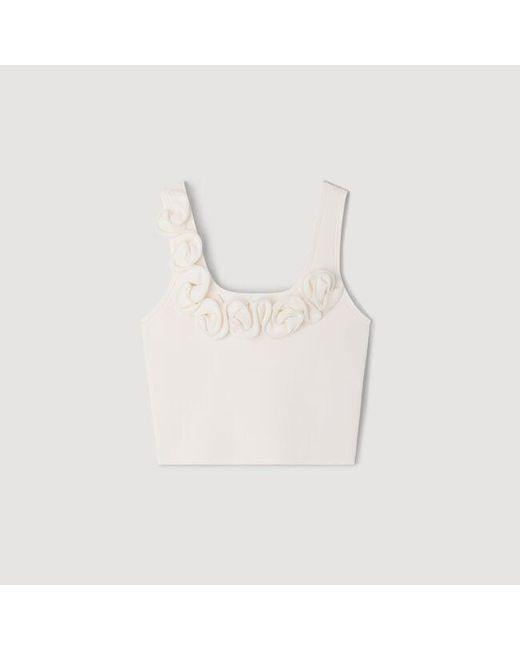 Sandro White Floral Knit Crop Top