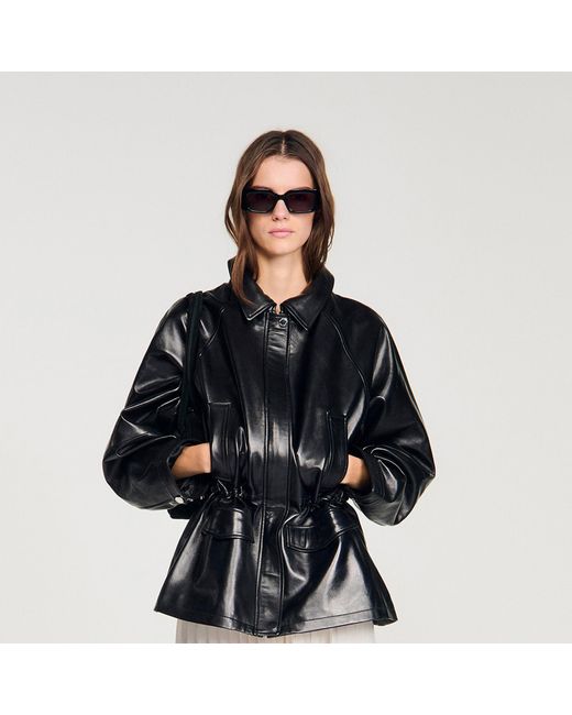 Sandro Black Smooth Leather Jacket