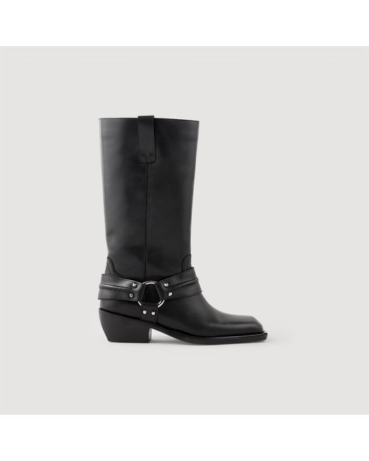 Bottes biker en cuir Sandro en coloris Noir Lyst