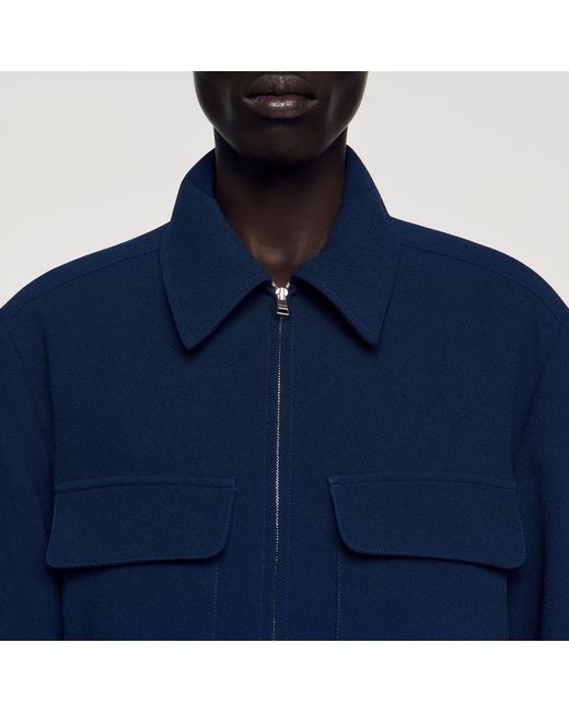 Sandro Blue Textured Zip-Up Jacket for men