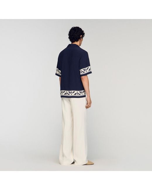 Sandro Blue Loose-Fit Contrast Print Shirt for men