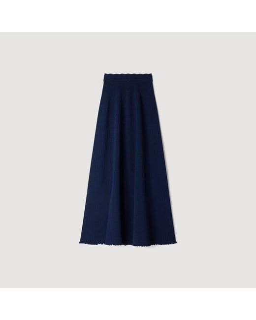 Sandro Blue Pointelle Knit Maxi Skirt