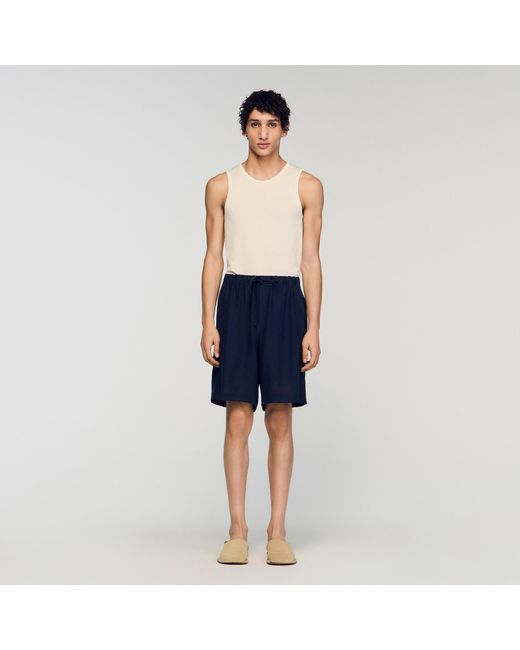Sandro Blue Elastic Waist Linen Shorts for men