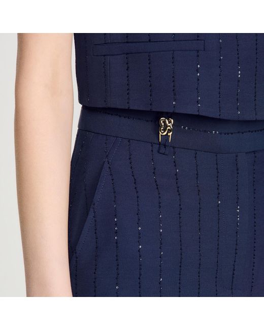 Sandro Blue Striped Sequin Skort
