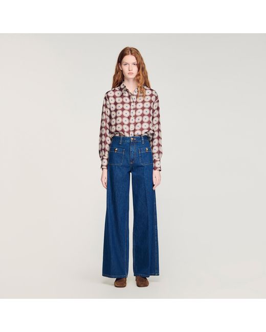 Sandro Blue Raw Straight Patch Pocket Jeans
