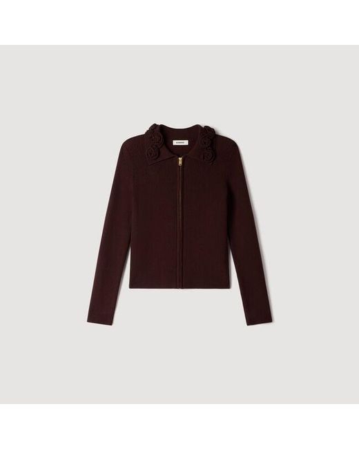 Sandro Blue Cardigan With Floral Collar