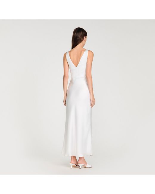 Sandro White Jewel Satin-Effect Maxi Dress
