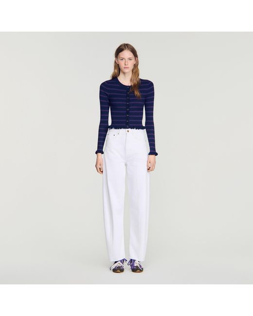 Sandro Blue Striped Knit Cardigan