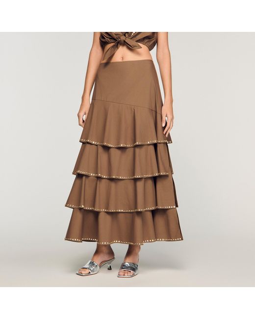 Sandro Brown Long Ruffled Rhinestone Skirt