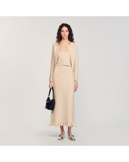 Sandro Natural Rhinestone Knit Maxi Skirt