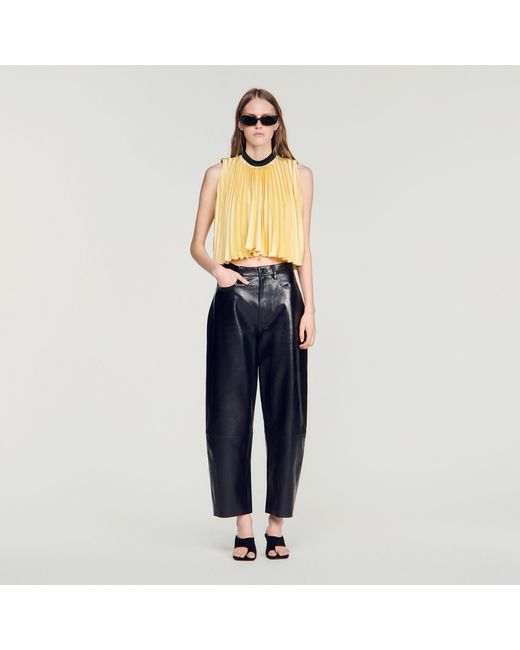 Sandro Blue Pleated Tie-Back Top