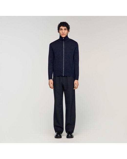 Sandro Blue Zip-Up Wool Cardigan for men