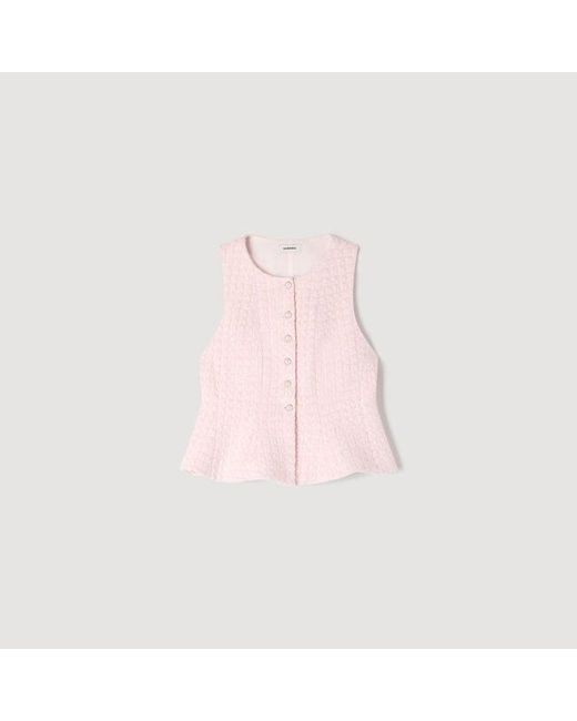 Sandro Blue Beaded Check Tweed Jacket